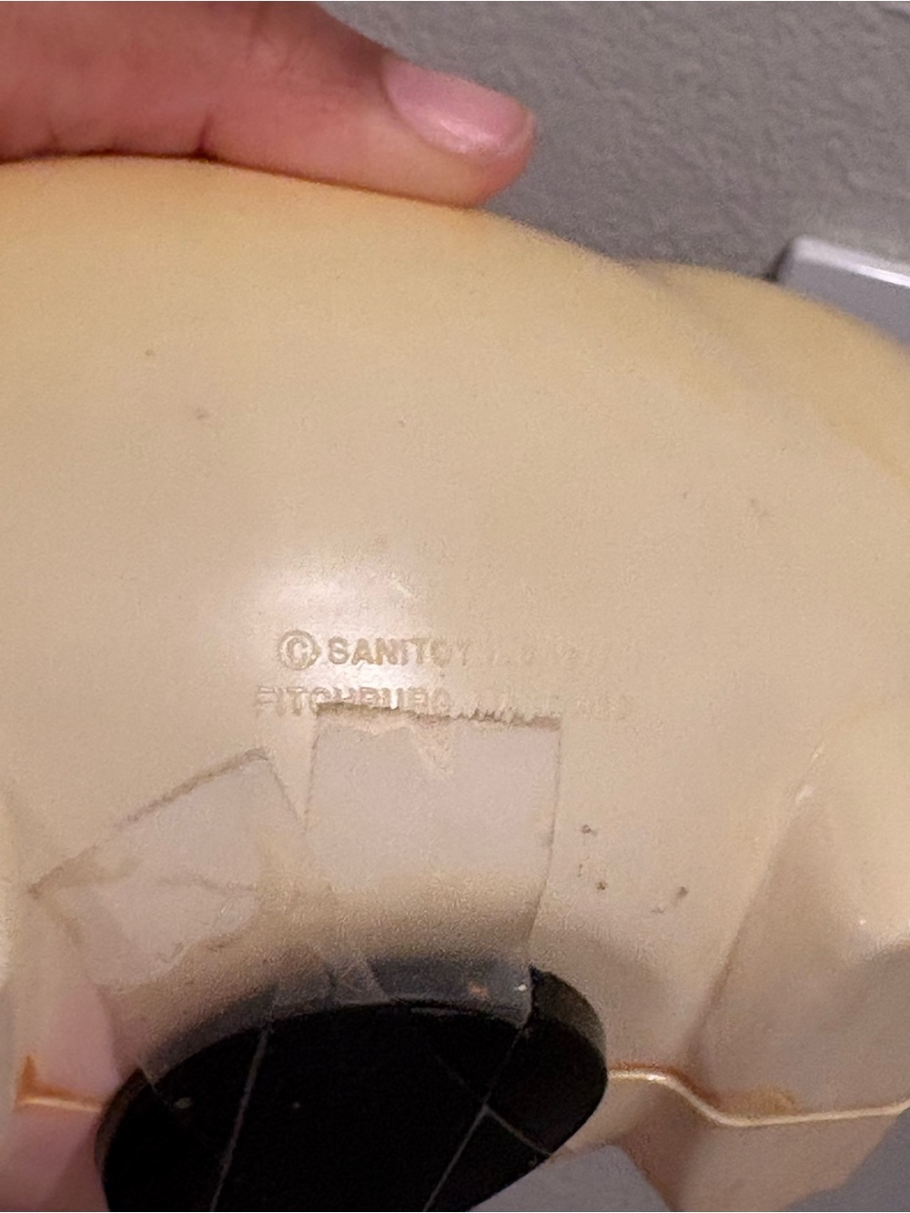 Vintage 1977 Sanitoy Yellow Plastic Piggy Bank Hand Painted Bright Colors - Picture 10 of 10